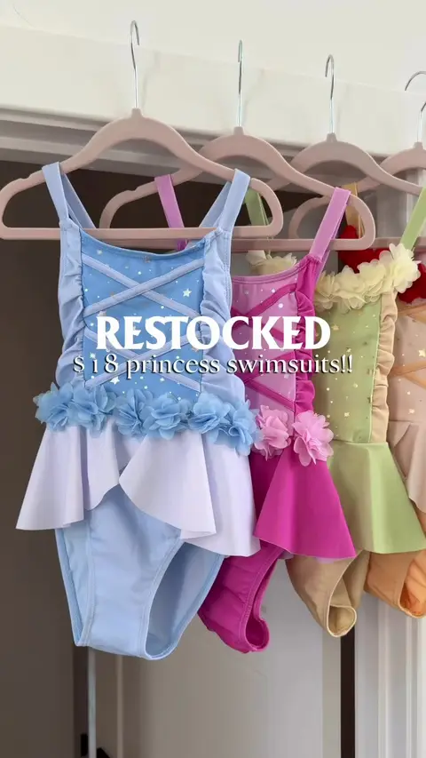 Alert toddler girl mamas!! $18 princess swimsuits are back! Yes we have all 4 and yes we wear all 4 in any given week! 🙌🏼💕 see my bio for by Chloe Webb
