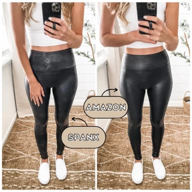 Photo from Chloe's Spanx and Amazon faux leather leggings comparison